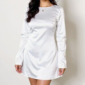 Round Neck Long Sleeve Mini Dress | New Solid Cocktail Dress w/ Cut Out